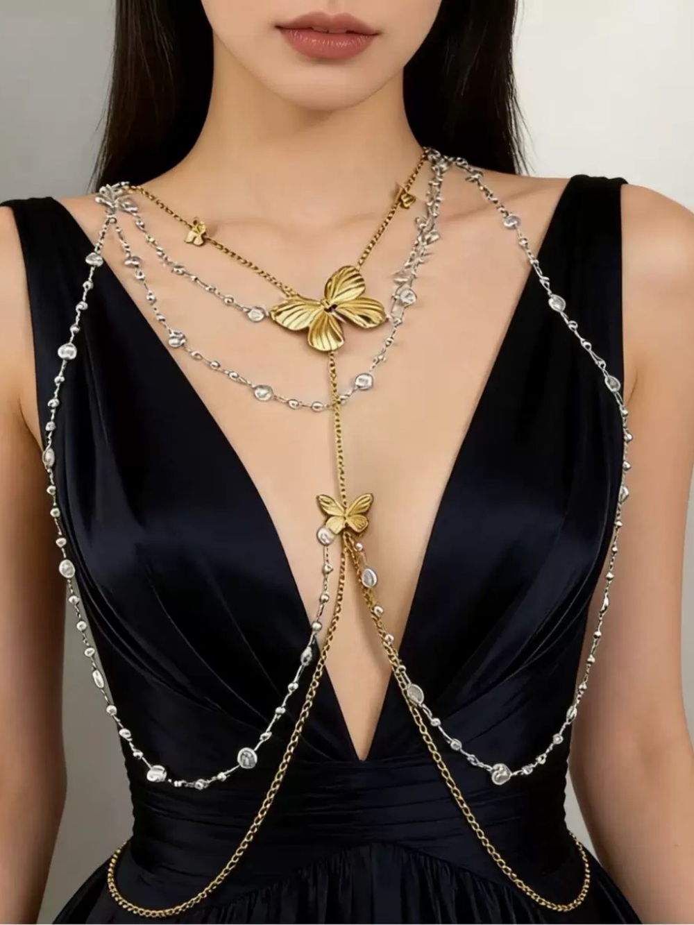 Anthropology Gold & Silver Butterfly Body Chain